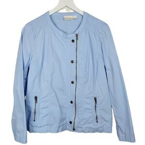 CHICO'S Size 1 Medium Blue Stretch Cool Cotton Snap Zip Front Jacket